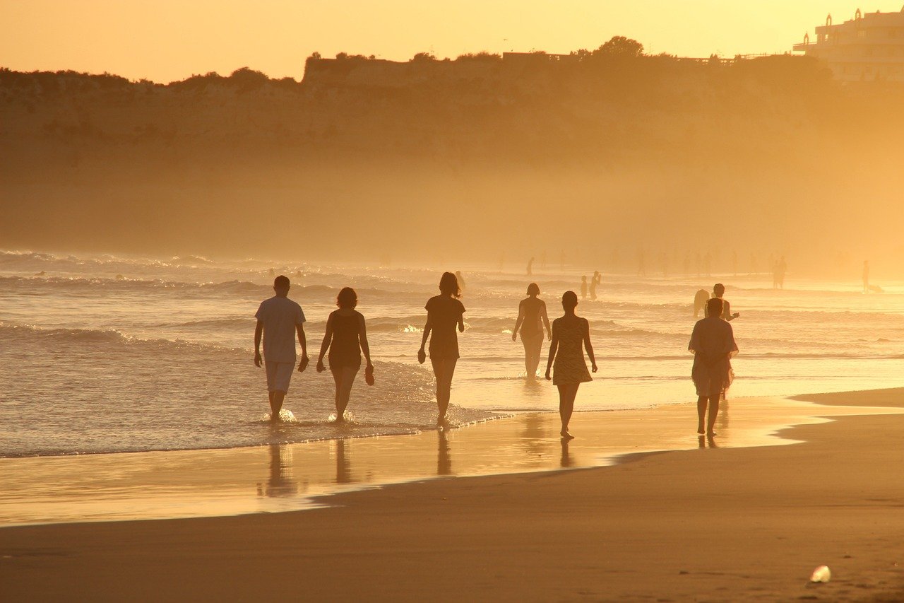 beach, people, on foot