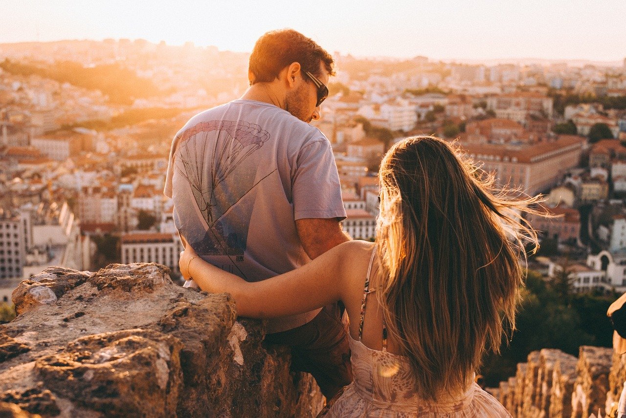 couple, viewpoint, city