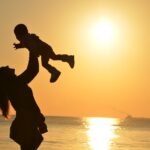 mother, daughter, sunset