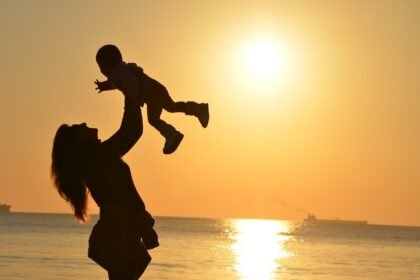 mother, daughter, sunset