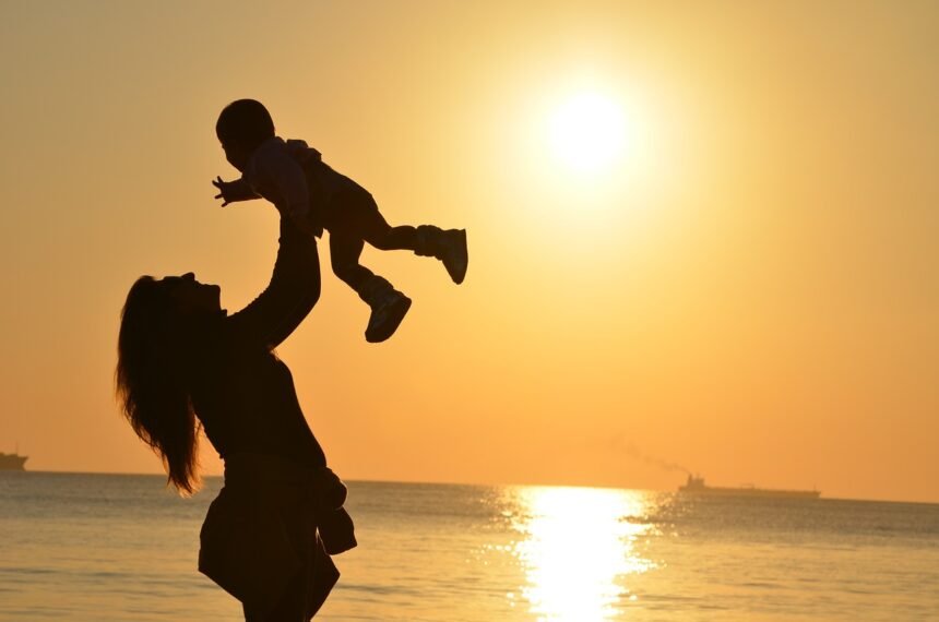 mother, daughter, sunset