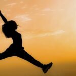 girl, jumping, silhouette