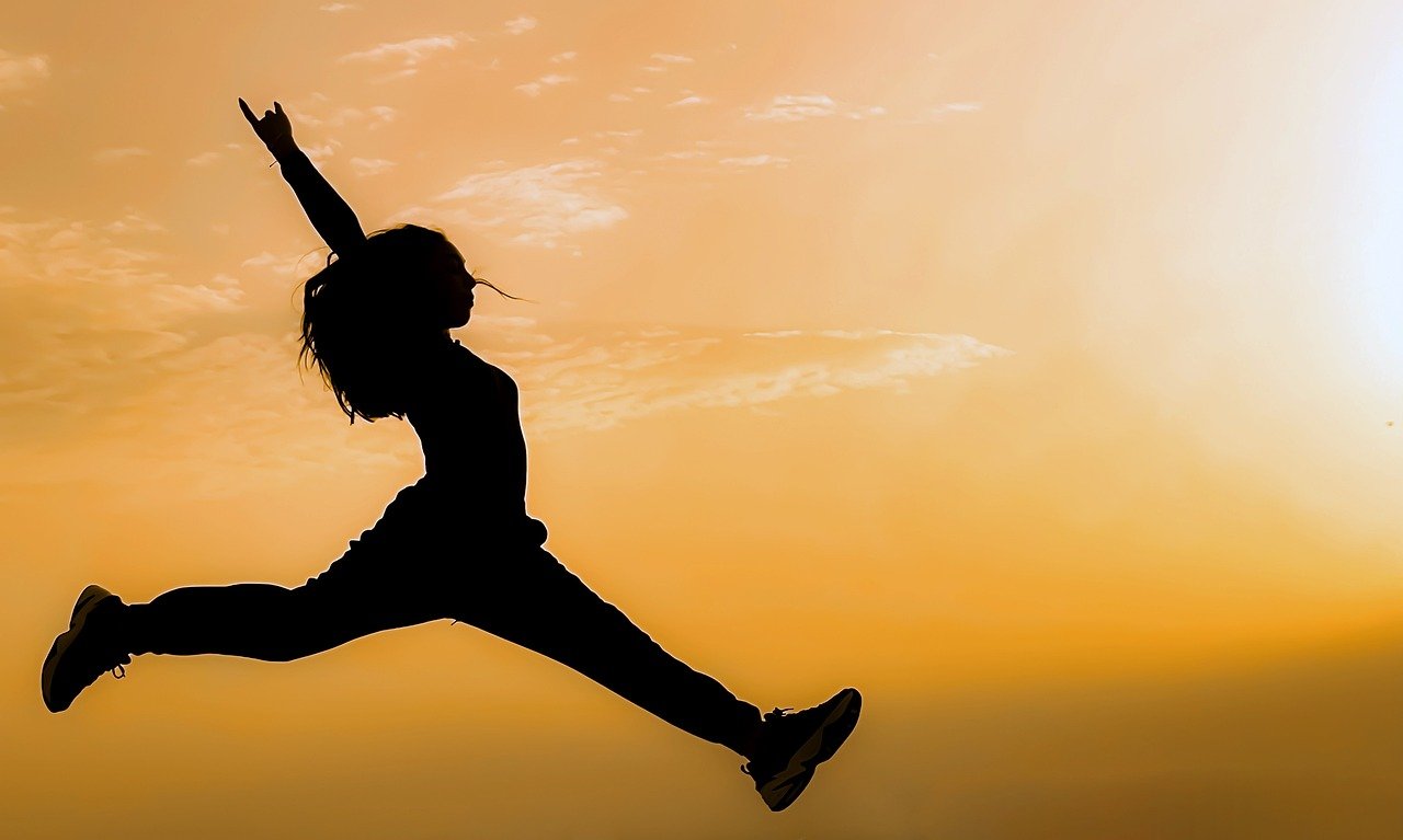 girl, jumping, silhouette